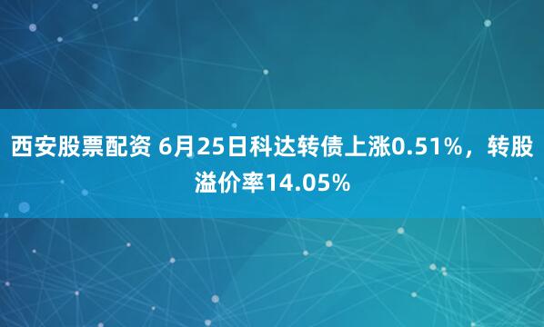 西安股票配资 6月25日科达转债上涨0.51%，转股溢价率14.05%